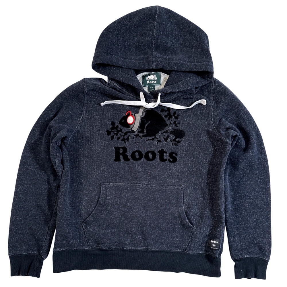 ROOTS Salt & Pepper Hoodie Set Women's S Grey-Navy Beaver Scarf Earmuffs Small - Picture 4 of 14